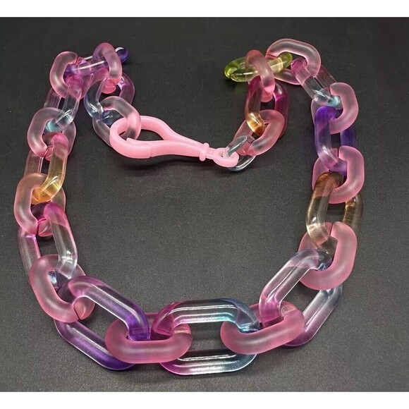 Rainbow Translucent Cable Link Transparent Acrylic Chain Link Necklace 18” - Picture 1 of 10